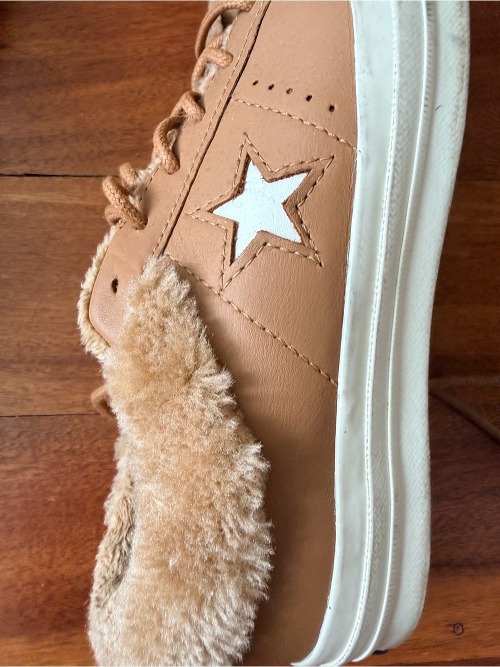 Converse Women's Camel Faux-Fur Star Low-Top Sneakers - Picture 5 of 6